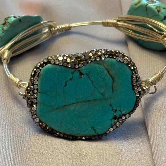 Blue and Silver Bohemian Bracelet with Decorative Bezels - Picture 1 of 8